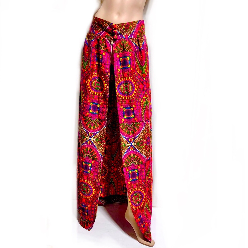 Vintage Psychedelic Ethnic Barkcloth Maxi Skirt Hostess